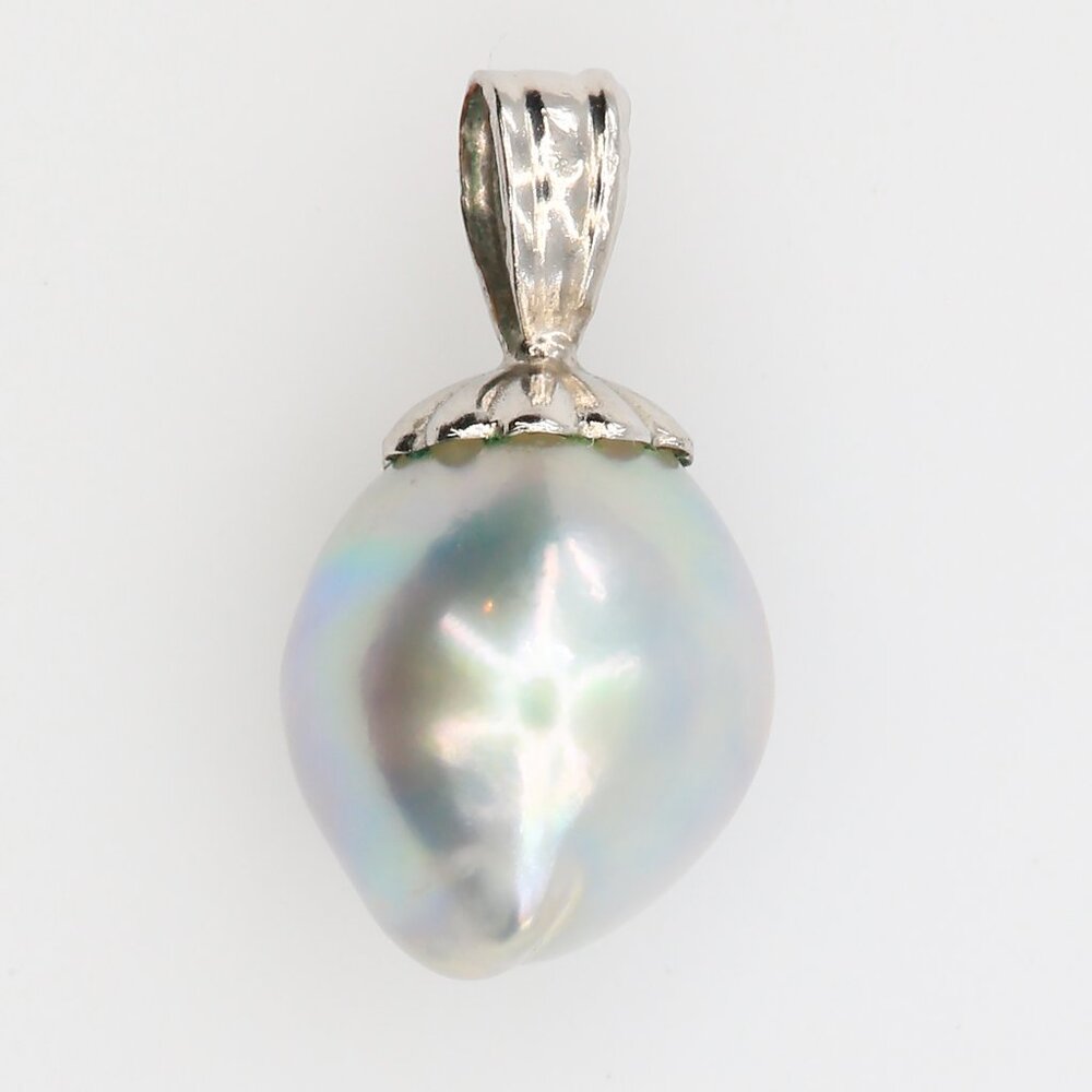 Vintage Baroque Pearl Pendant Iridescent Luster Fluted‎ 1/20th 12K GF Cap